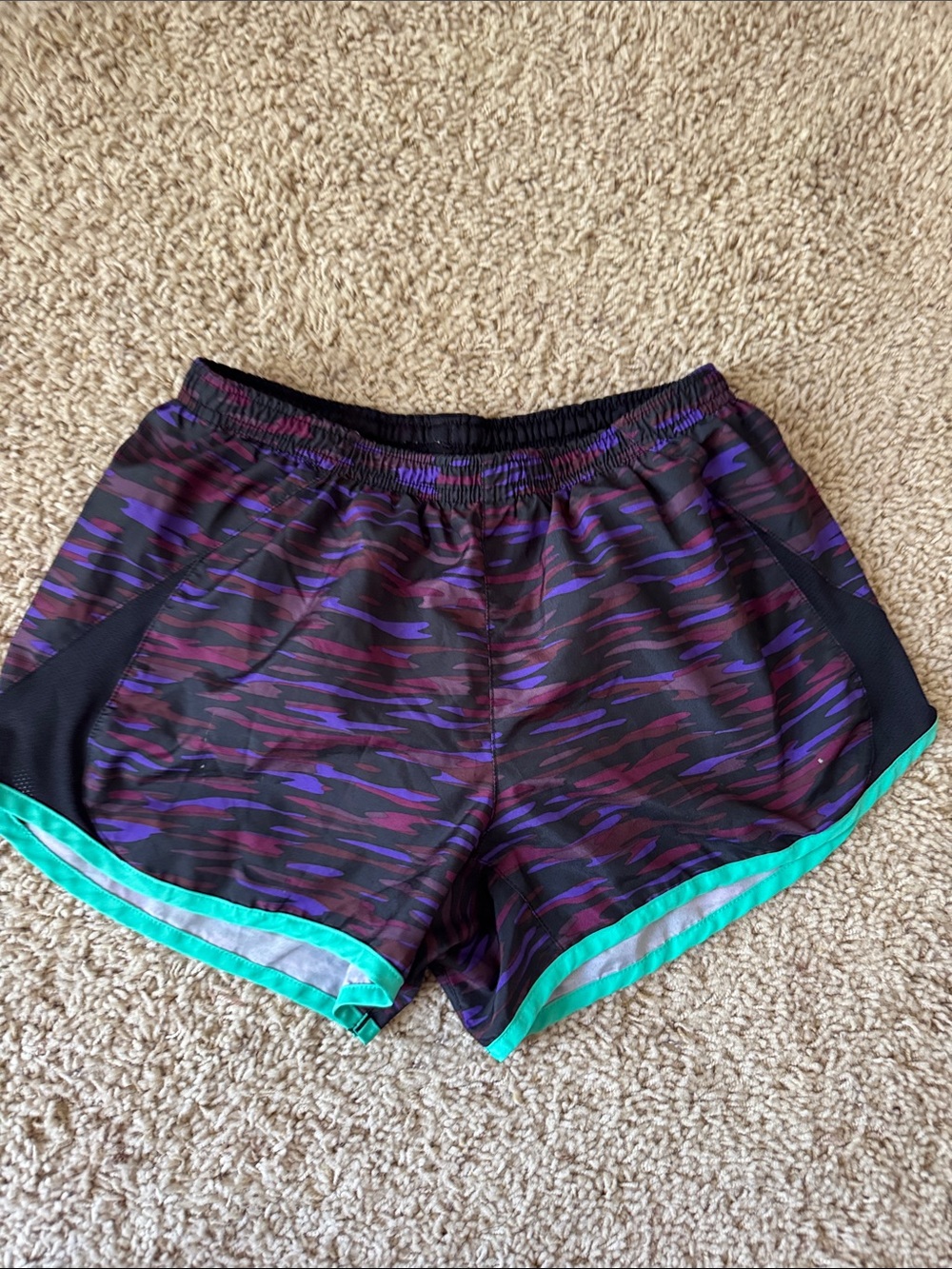 Nike Women’s Black Athletic Shorts with Purple & Teal Accents